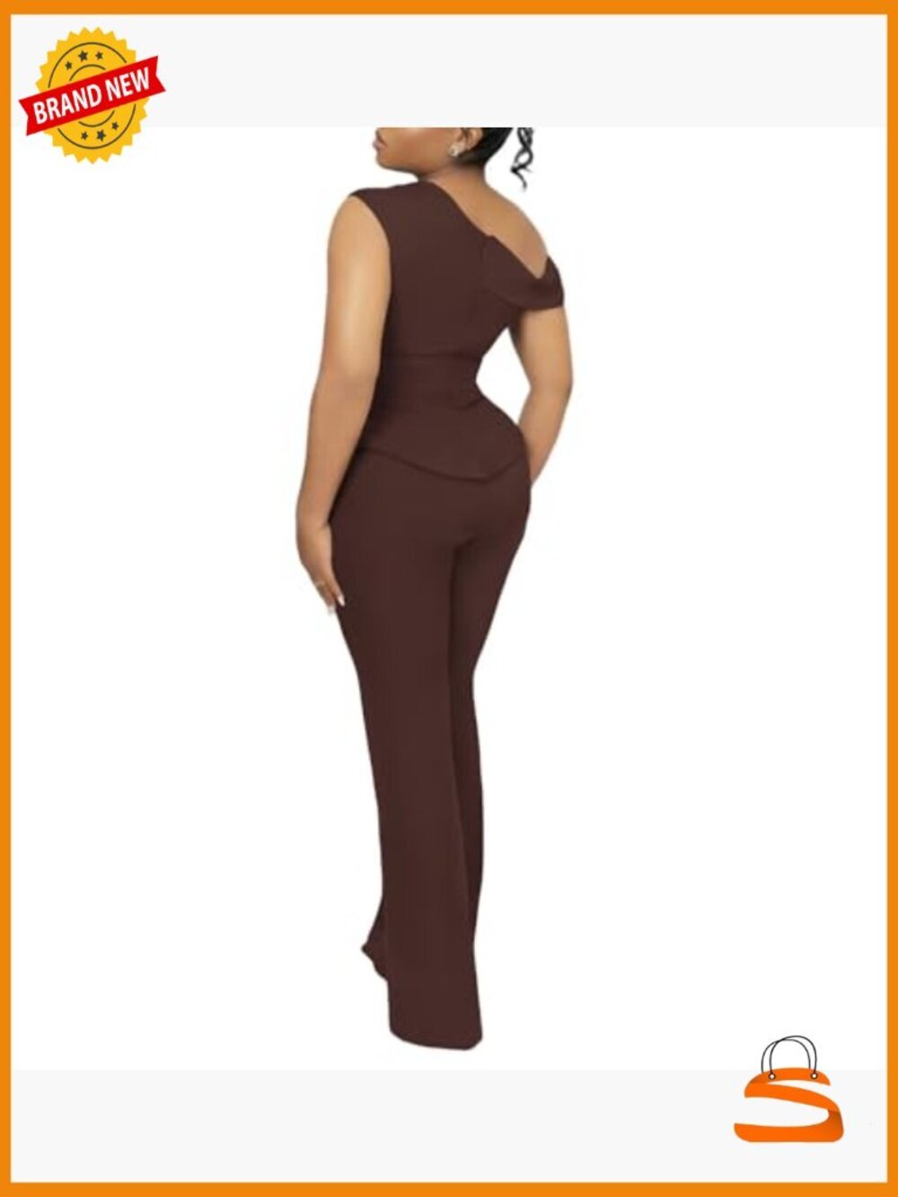 2 Piece Outfits One Shoulder Ruched Top & Long Pant Set Sleeveless - Picture 2 of 7